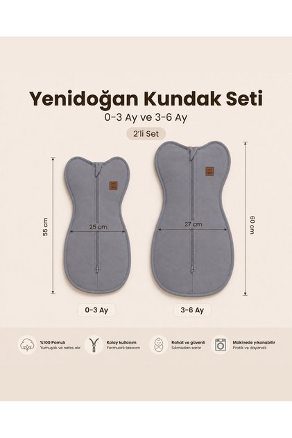 2-Piece Swaddle Set 0-3 Months + 3-6 Months Newborn Sleeping Swaddle Moro Anti-Reflection Cotton Sleeping Bag