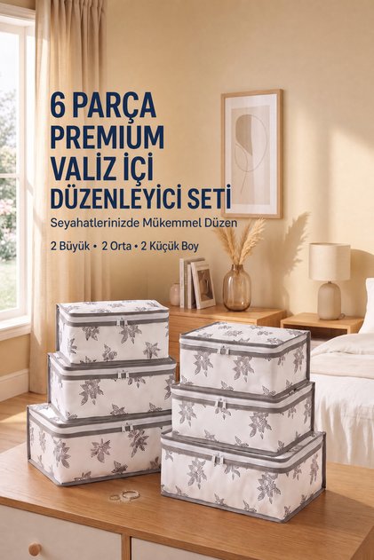 6'lı Çiçek Desenli Set Bavul İçi Düzenleyici ve Valiz İçi Düzenleyici Seyahat Hurcu