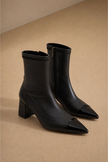 Bexley Black Patent Leather Detailed Stretch Women's Bootie