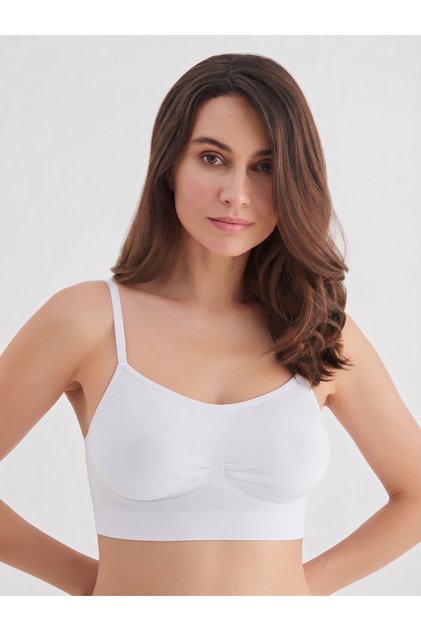 Pisun Model Thin Adjustable Strap Flexible and Comfortable Fabric Padded Bustier White Color