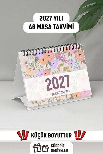 2027 Masa Takvimi Spiralli A6 (15x12cm) Orta Boy / Resmi Tatiller ve Hafta Sonları 1 Yıllık