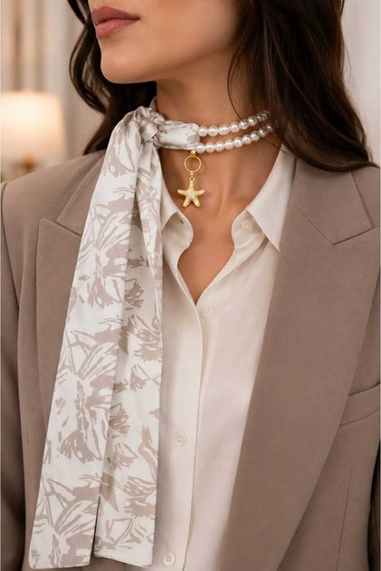 Pearl Necklace,Pearl Scarf Necklace,Scarf,Bag Scarf,Bag Charm,Multi-Purpose Accessory,Choker,Jewelry,Necktie,Star-Shaped