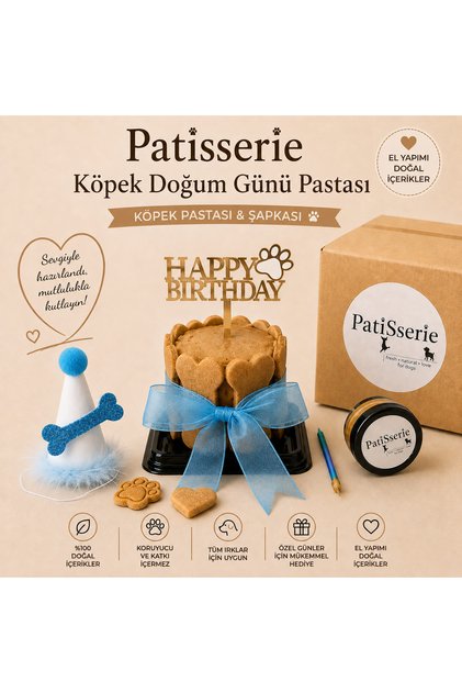 Köpekler Için Doğum Günü Parti Seti (mavi) - Doğum Günü Pastası, Tasarım Pleksi, Doğum Günü Şapkası