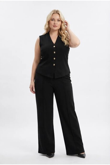Women's Black Plus Size V-Neck Vest and Pants Two-Piece Set Hzl26S-Pr12131