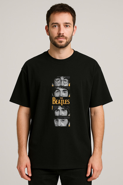 The Beatles Printed Crew Neck Black T-Shirt