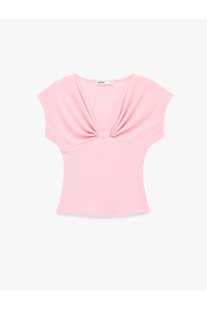 Bürümcük Fabric Textured Slim Fit Sleeveless V-Neck T-Shirt with Knot Detail