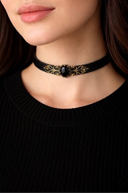 Genuine Leather Natural Stone Choker Necklace
