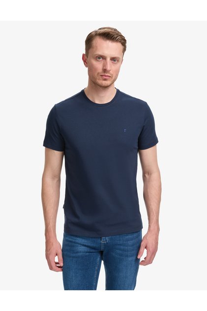 Tricou de bază, albastru marin, slim fit, 100% bumbac, cu decolteu tip crew neck 50325307-VR033