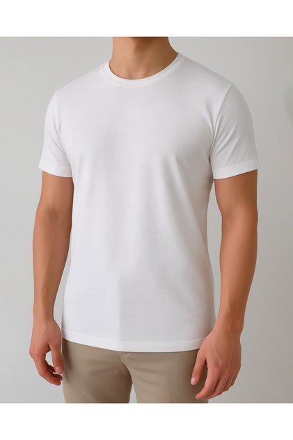 White Basic Crew Neck Slim Fit T-Shirt