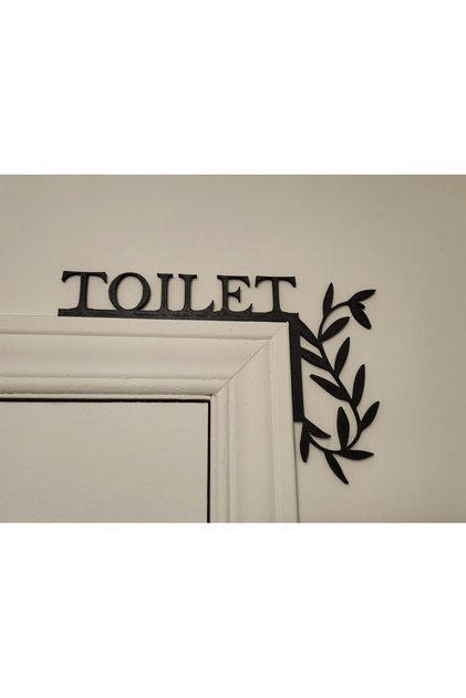 Modern Yaprak Motifli Kapı Üstü "TOILET" Tabelası - Şık Banyo Kapı Dekoru, Eğlenceli Ev Aksesuarı, Siyah Pervaz Süsü