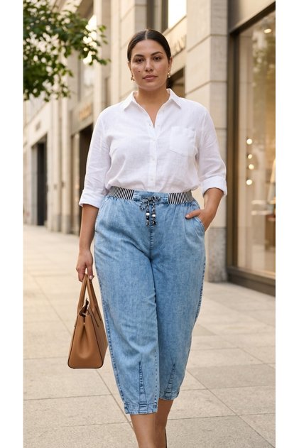 Plus Size Tensel Mom Elastic High Waist Lace-Up Women's Trousers