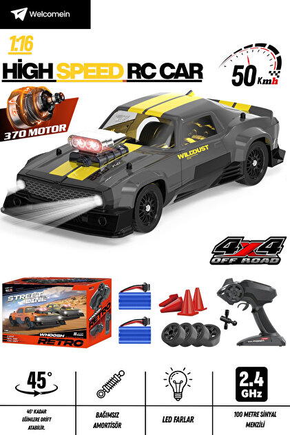 welcomein 50Km/H 1:16 4X4 Elektrikli RC Araba 2in1 Drift Yedek