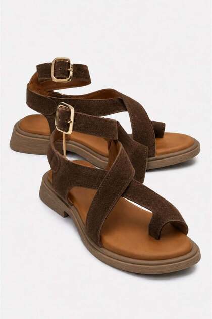 Cross-Tied Flip-Flop Women's Sandals Brown