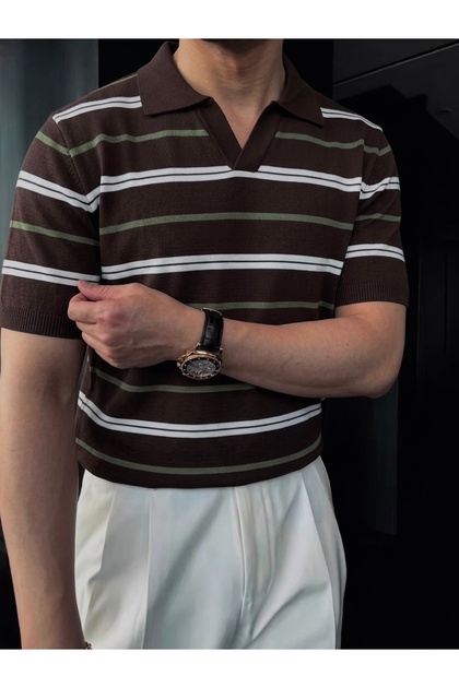 Men's Shirt Collar Striped Detail T-Shirt Ts04-10502