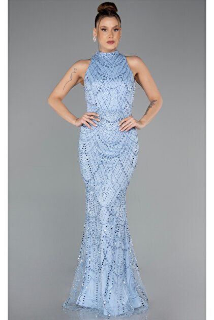 GZELLER Fish Model Beaded Halter Neck Promise Engagement Proposal Dress  Evening Gown- Trendyol