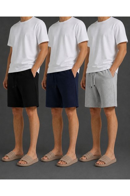 Shorts Three Pieces Black Gray Navy Blue Comfortable Fit