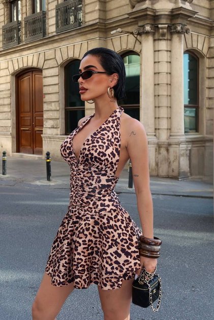 Saja Rsln Louvre Halter Neck Lycra Draped Mini Dress