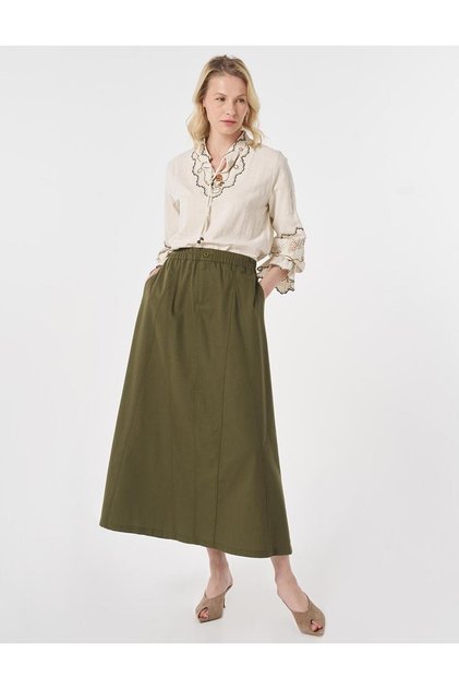 Part Stitched Bell Skirt Khaki