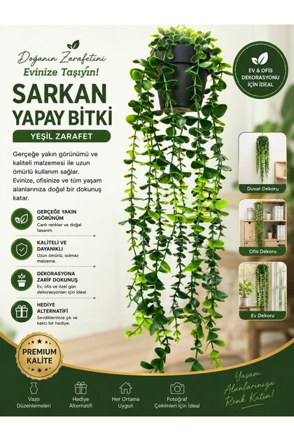 Sarkan Yapay Sarmaşık Bitki Dekoratif Yeşil Yapay Bitki Ev Ofis Balkon Dekoru
