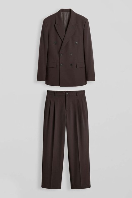Men's Oversize Double-Breasted Modern Suit Brown