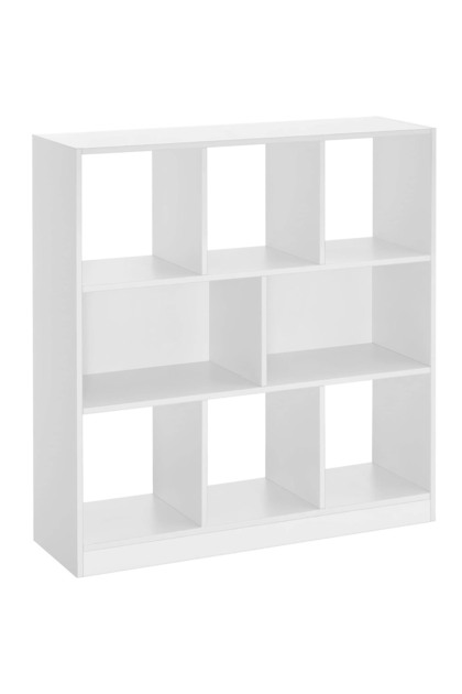 Bibliotecă, raft cu 8 compartimente de depozitare, pentru living, din lemn, 30x98x100cm, alb