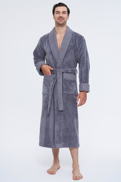 Men's Collared Jacquard Bamboo Cotton Soft Absorbent Luxury Bathrobe
