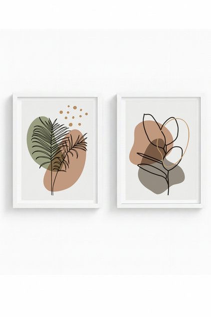 White Wooden Framed 2 Piece Set Painting Huhu114 - Double Painting Set White Frame