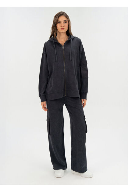 Cool Relax Anthracite Women's Hooded Zippered Women's Sports Sweatshirt