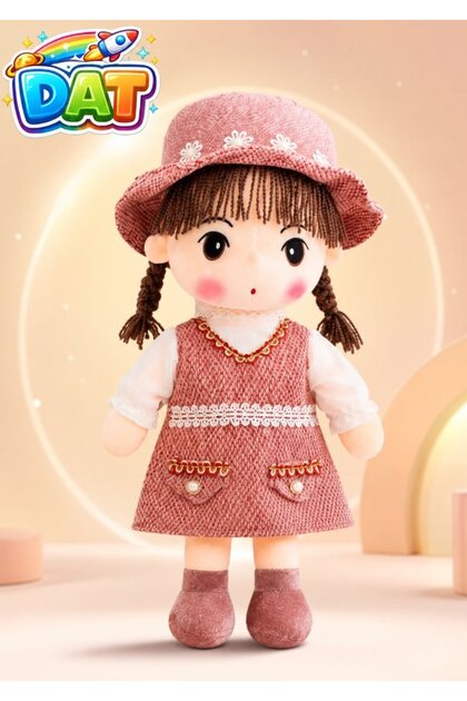 Soft Plush Girl Doll with Flower Hat & Lace Dress 45cm – Stuffed Toy in Pink, Purple & Blue