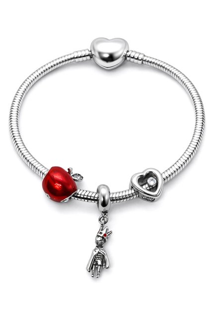 Heart & Girl Figure 3-Piece Steel Charm Bracelet