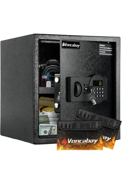 1.5 Cu.Ft Digital Home Safe Box - Fireproof Bag, Sensor Light & Keypad Lock - Black