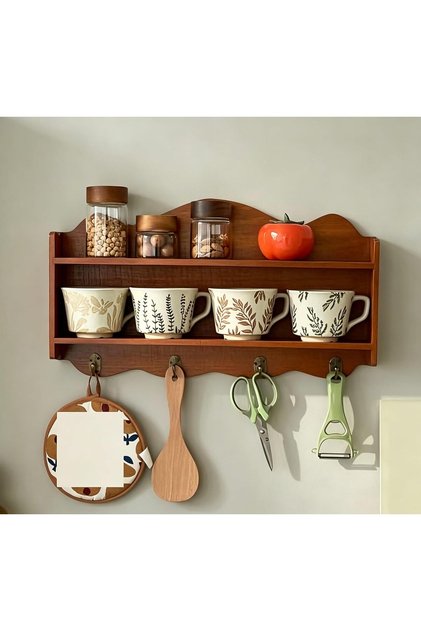 Wall Mount Wood Coat Rack with Hooks, Wooden Floating Display Rack, Wall Shelf Organizer for Living Room, Bathroom, Kitchen & Bedroom Wall Decor Organization