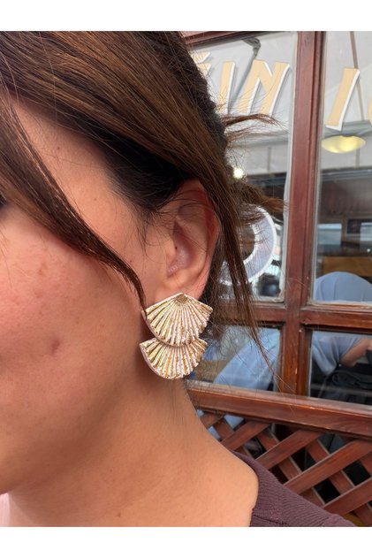 Zarrin Earrings |   Handmade Polymer Clay Earrings |   Geometric Earrings with Gold Leaf Detail |   Stylish and Lightweight Design