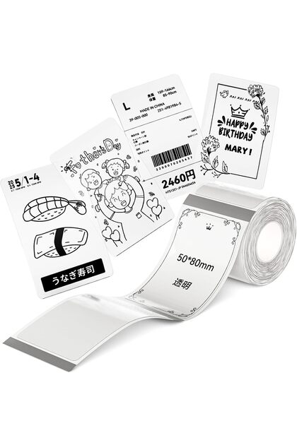 B21 B3S Labels, 2'' x 3.15'' (50x80mm) Thermal Sticker Label, Waterproof Price/Memo Labels for B21/B3S Label Printer, 1 Roll of 95 Self-Adhesive Thermal Labels (Clear)