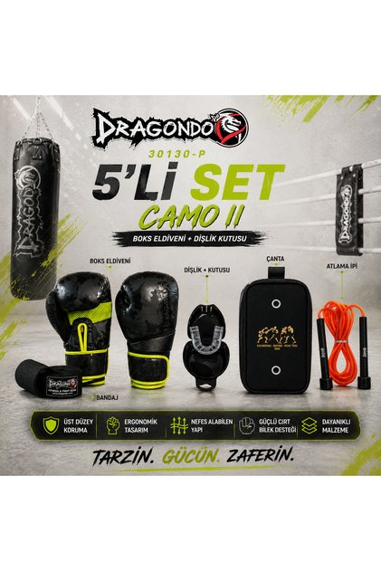Kick Boks Muay Thai Eldiven Bandaj Dişlik İp ve Çanta Sporcu Paketi