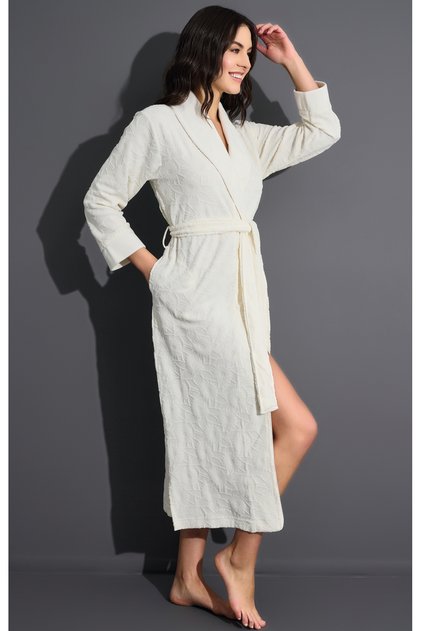 Premium Women's Shawl Collar Jacquard Stylish Elegant Natural Bamboo Cotton Dressing Gown