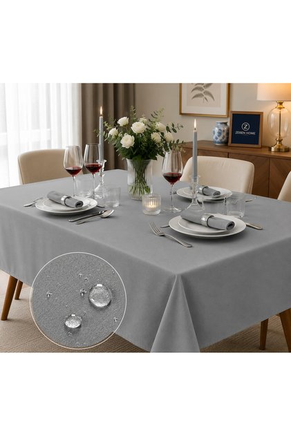 Gray Linen Tablecloth |   Liquid-Proof & Stain-Resistant |   Custom Size Production |   Oeko-Tex ®   100