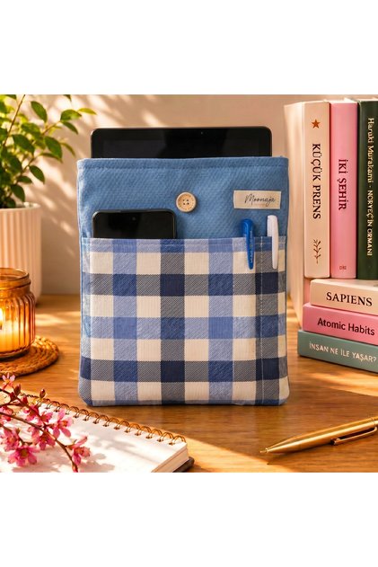 Kitap Kılıfı Tablet Kılıfı Cepli Astarlı - Organizer Kitap Çantası-Duck Kumaş Elyaf Dolgulu 19*25 cm