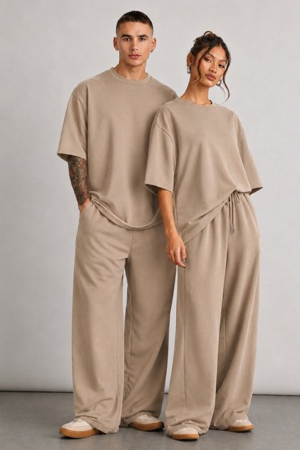 UNISEX ÇİFTLERİN KULLANIMINA UYGUN OVERSİZE KISA KOLLU EŞOFMAN TAKIMI (TEKLİ)