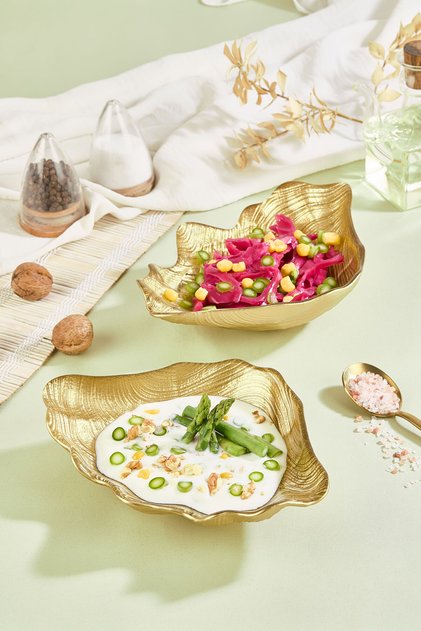 Scalla 2 Piece Gold İnci Yelpaze Glass Appetizer Serving Plate Set - 2 Pieces