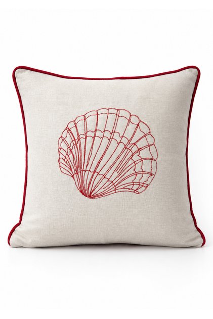 Seashell Embroidered Throw Pillow Cover Cream Red Marine Decorative Pillow Case 42X42 cm