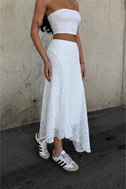 Lace Asymmetrical Lined Skirt