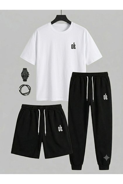 T-Shirt Sweatpants Shorts 3-Piece Combination Thin Summer Dk Printed Women's / Men's Unisex Model