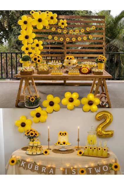 Sunflower Themed Birthday Set 3 Flower Making Devices + 20 Balloon Set with Refills