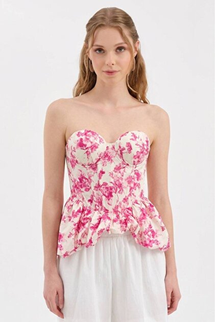 Women's Floral Patterned Corset with Covered Bust and Underwire Design