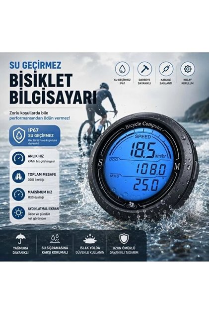 Kablolu Büyük Ekran Dijital Kilometre Sayacı Su Geçirmez Bisiklet Bilgisayarı KM Saati Hız ve Mesafe Ölçer Su Geçirmez Ledli LCD Ekranlı Kablolu