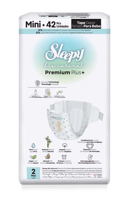 Scutece bebeluși BIO PREMIUM - mărimea 2 Mini, 3-6kg, 42 bucăți