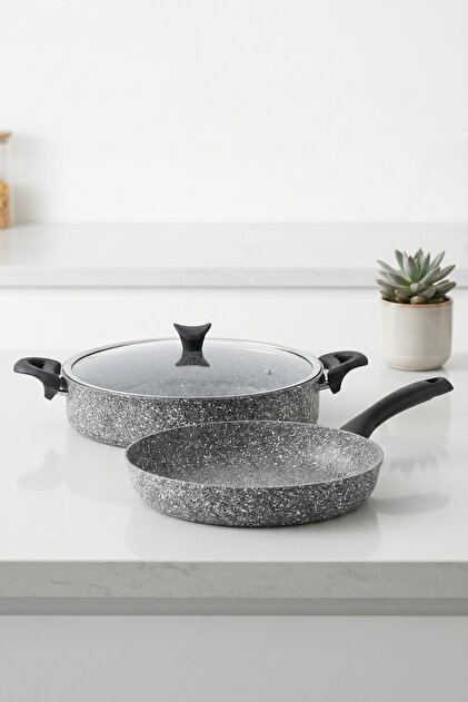 Ultra Granit 3 Parça Tencere Tava Seti (26 Cm Basık Tencere - 26 Cm Tava)