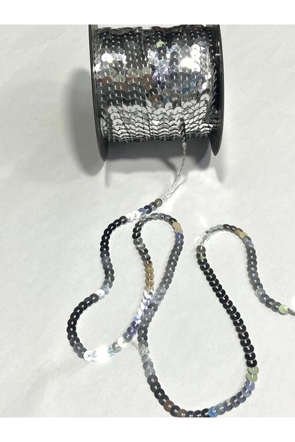 Sequin Ribbon / 1 Roll / 6 mm Sequins / Row Sequin Ribbon / 70 Meters / Silver