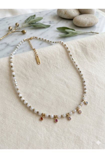 Stainless Steel Detailed Moonstone Natural Stone Necklace